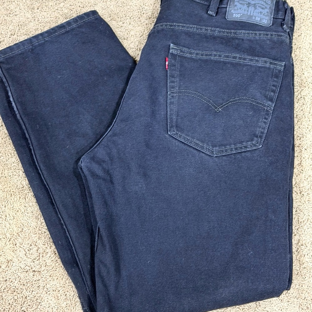 Levis 550 Jeans Mens 38x32 Black Relaxed Fit Denim Pants Made USA
